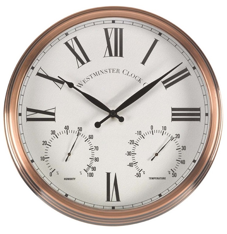 Henely Garden Wall Clock & Thermometer 38cm - Copper Effect - The